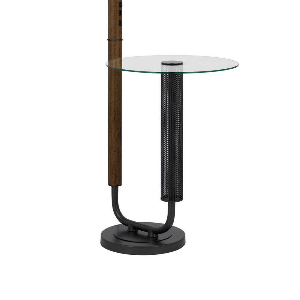 Floor Lamp with Round Glass Table, Modern Metal Dome Shade, Black 63 Inch - BM351690