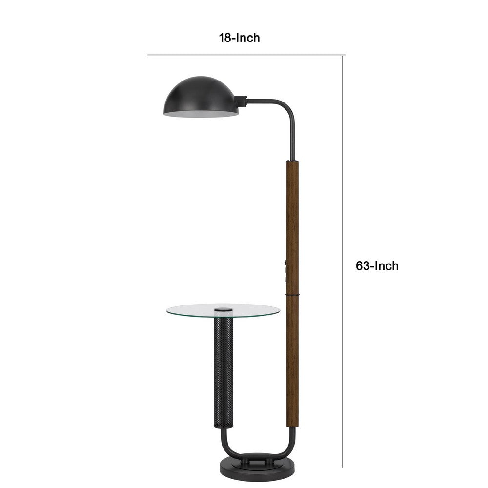 Floor Lamp with Round Glass Table, Modern Metal Dome Shade, Black 63 Inch - BM351690