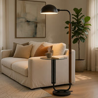 Floor Lamp with Round Glass Table, Modern Metal Dome Shade, Black 63 Inch - BM351690