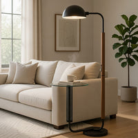 Floor Lamp with Round Glass Table, Modern Metal Dome Shade, Black 63 Inch - BM351690