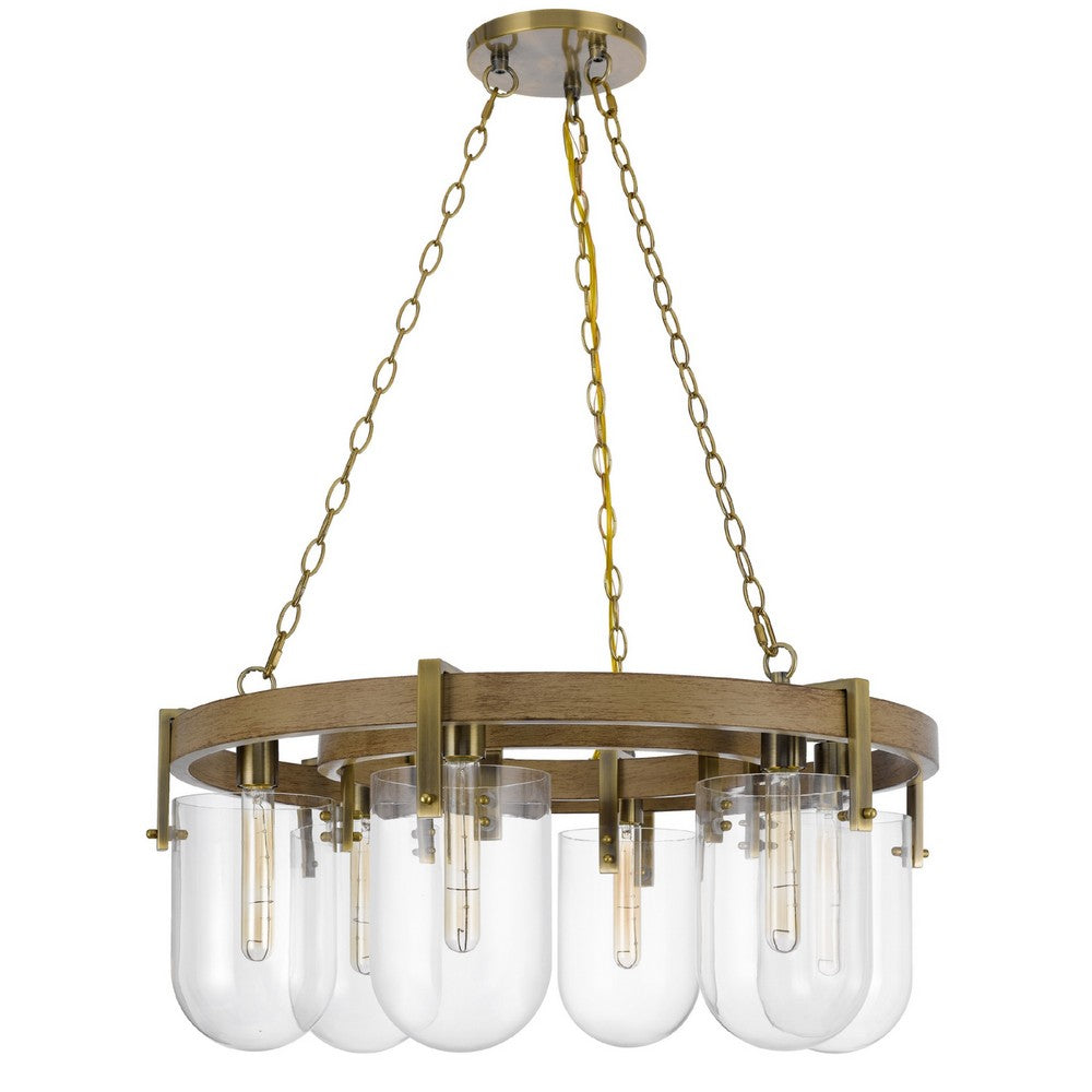 Chandelier, Wagon Wheel Style, 6 Glass Shades, Antique Brass 30 Inch - BM351691
