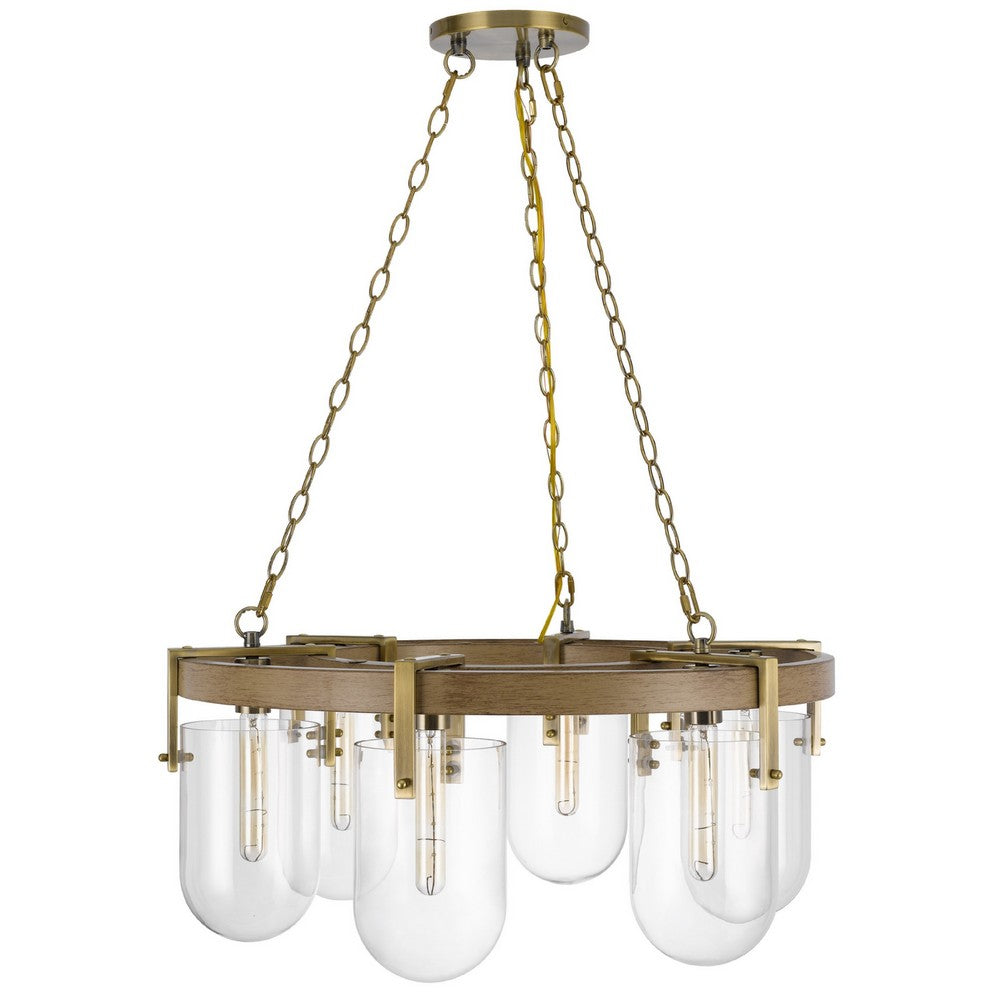 Chandelier, Wagon Wheel Style, 6 Glass Shades, Antique Brass 30 Inch - BM351691