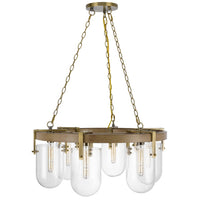 Chandelier, Wagon Wheel Style, 6 Glass Shades, Antique Brass 30 Inch - BM351691