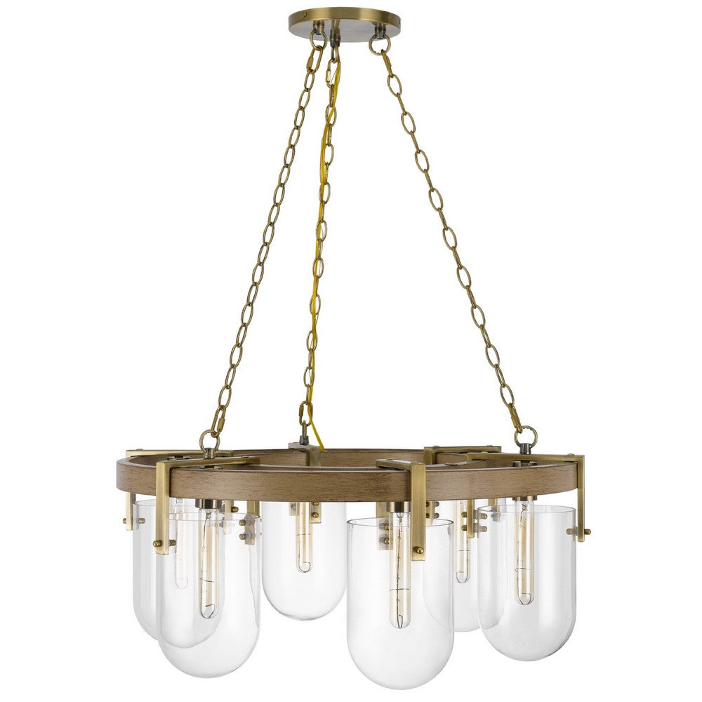 Chandelier, Wagon Wheel Style, 6 Glass Shades, Antique Brass 30 Inch - BM351691