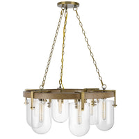 Chandelier, Wagon Wheel Style, 6 Glass Shades, Antique Brass 30 Inch - BM351691
