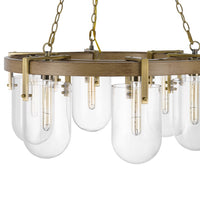Chandelier, Wagon Wheel Style, 6 Glass Shades, Antique Brass 30 Inch - BM351691
