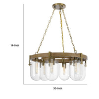 Chandelier, Wagon Wheel Style, 6 Glass Shades, Antique Brass 30 Inch - BM351691