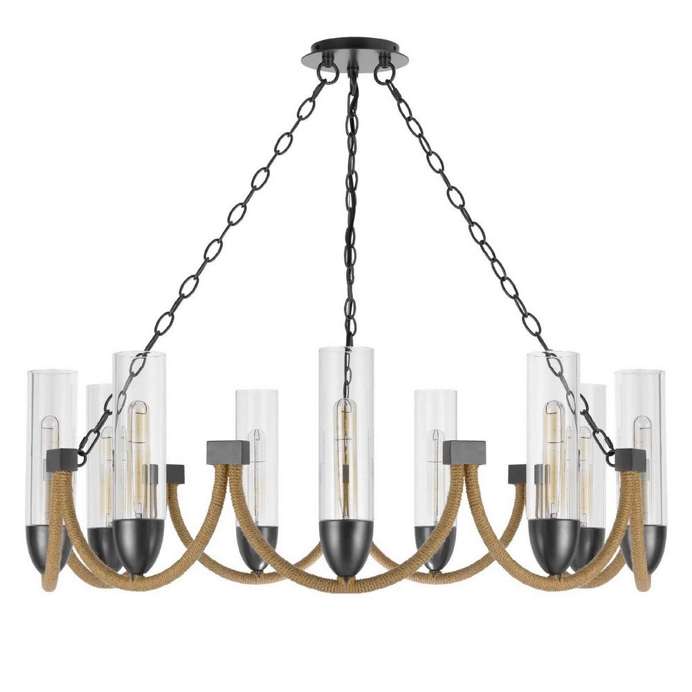 Arga 9 Light Chandelier, Glass Shade, Rope Arms, Bronze Metal 12 Inch - BM351692