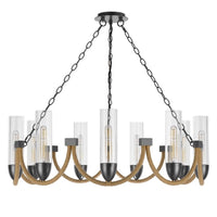 Arga 9 Light Chandelier, Glass Shade, Rope Arms, Bronze Metal 12 Inch - BM351692