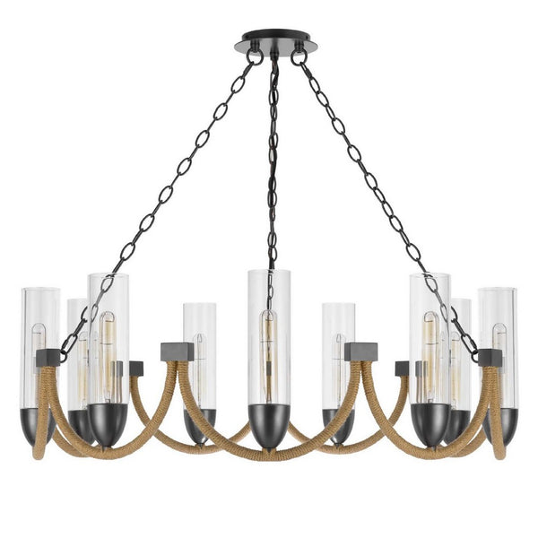 Arga 9 Light Chandelier, Glass Shade, Rope Arms, Bronze Metal 12 Inch - BM351692