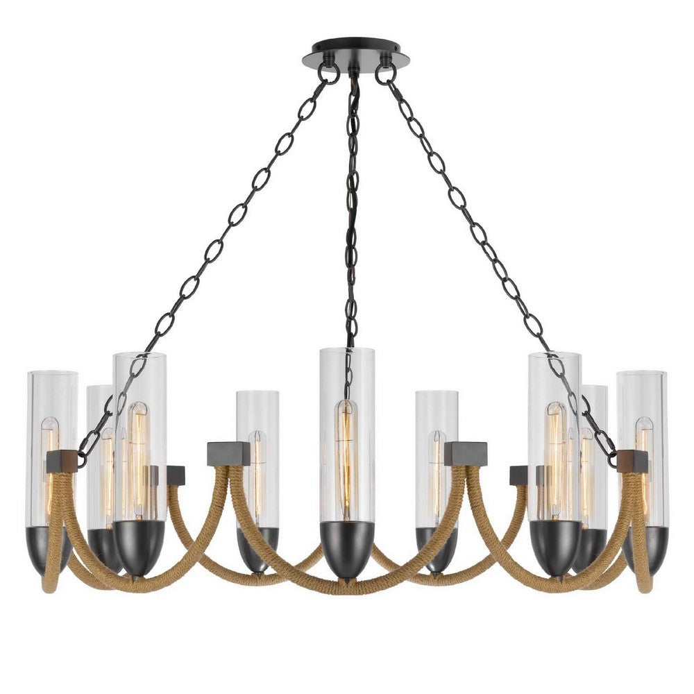 Arga 9 Light Chandelier, Glass Shade, Rope Arms, Bronze Metal 12 Inch - BM351692