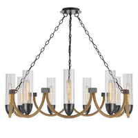 Arga 9 Light Chandelier, Glass Shade, Rope Arms, Bronze Metal 12 Inch - BM351692