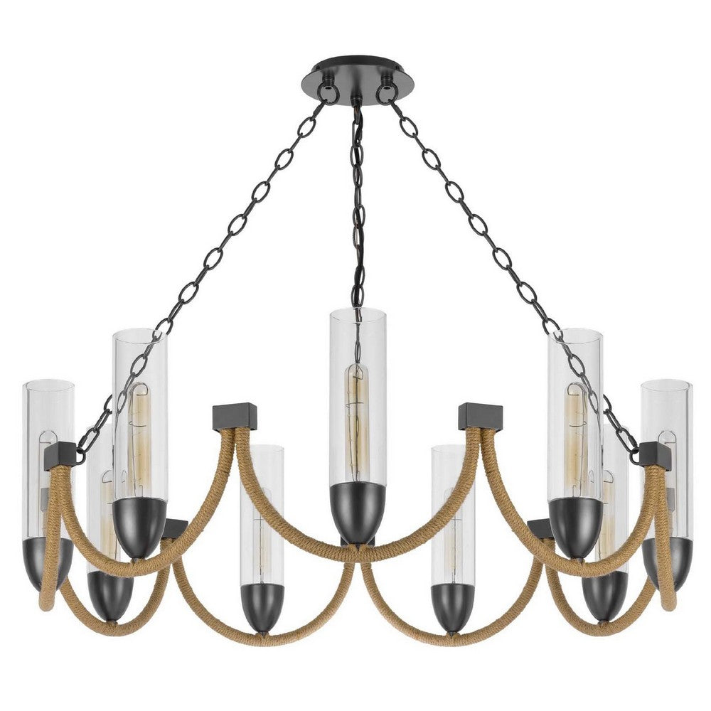 Arga 9 Light Chandelier, Glass Shade, Rope Arms, Bronze Metal 12 Inch - BM351692