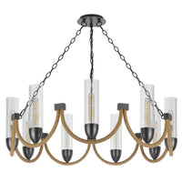 Arga 9 Light Chandelier, Glass Shade, Rope Arms, Bronze Metal 12 Inch - BM351692
