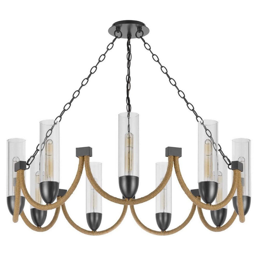 Arga 9 Light Chandelier, Glass Shade, Rope Arms, Bronze Metal 12 Inch - BM351692
