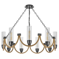 Arga 9 Light Chandelier, Glass Shade, Rope Arms, Bronze Metal 12 Inch - BM351692