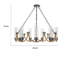 Arga 9 Light Chandelier, Glass Shade, Rope Arms, Bronze Metal 12 Inch - BM351692