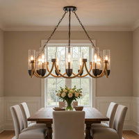 Arga 9 Light Chandelier, Glass Shade, Rope Arms, Bronze Metal 12 Inch - BM351692