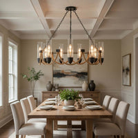 Arga 9 Light Chandelier, Glass Shade, Rope Arms, Bronze Metal 12 Inch - BM351692