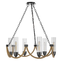 Arga 6 Light Chandelier, Glass Shade, Rope Arms, Bronze Metal 12 Inch - BM351693