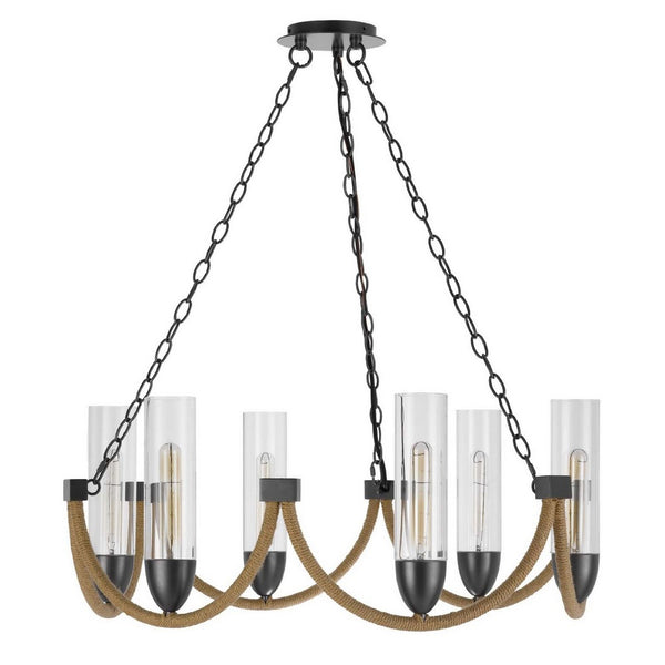 Arga 6 Light Chandelier, Glass Shade, Rope Arms, Bronze Metal 12 Inch - BM351693