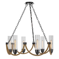 Arga 6 Light Chandelier, Glass Shade, Rope Arms, Bronze Metal 12 Inch - BM351693