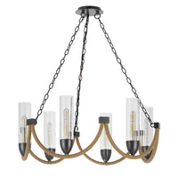 Arga 6 Light Chandelier, Glass Shade, Rope Arms, Bronze Metal 12 Inch - BM351693