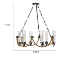 Arga 6 Light Chandelier, Glass Shade, Rope Arms, Bronze Metal 12 Inch - BM351693
