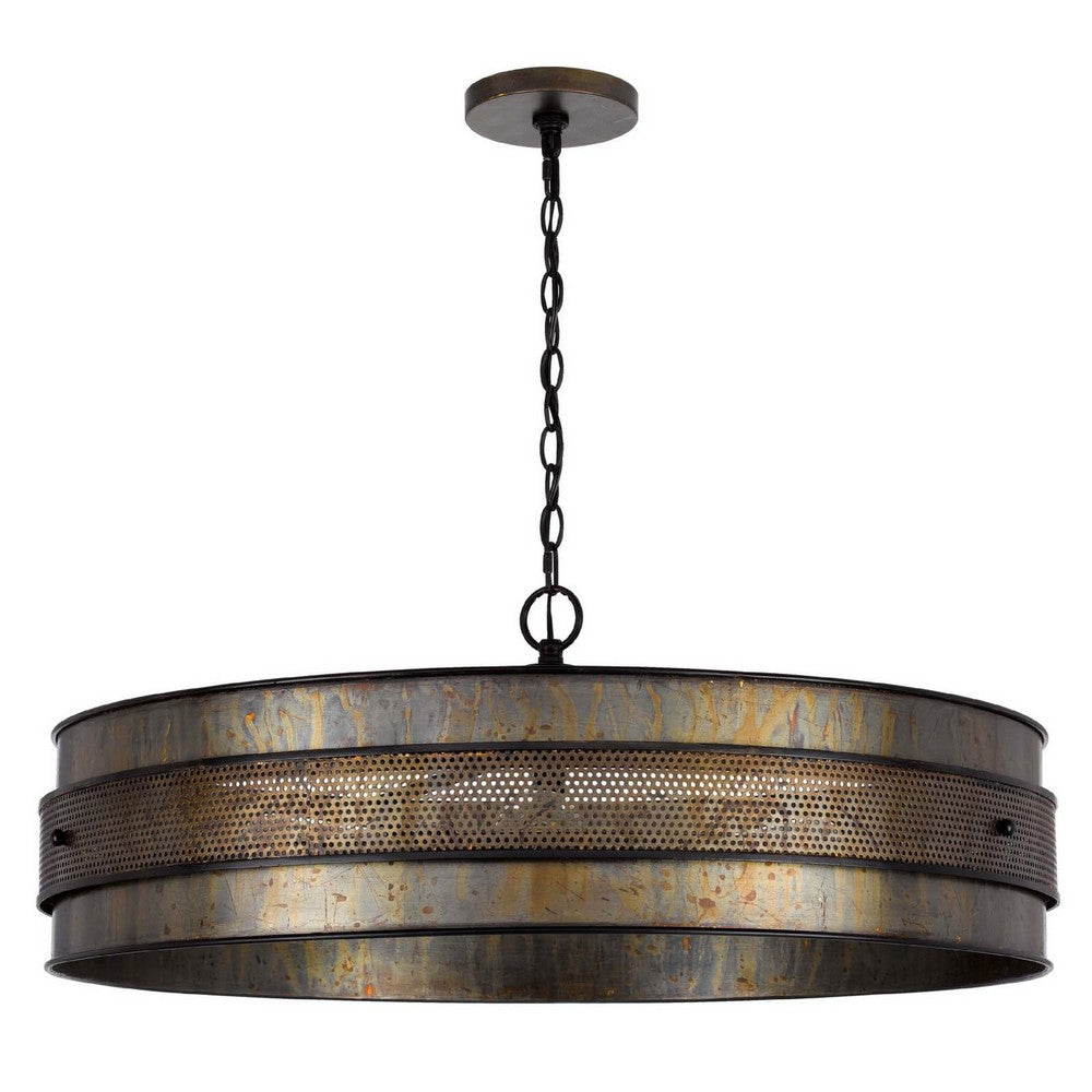 5 Light Chandelier, Drum Shade with Rustic Aged Bronze Mesh Band, 30 Inch - BM351694