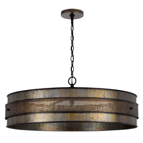5 Light Chandelier, Drum Shade with Rustic Aged Bronze Mesh Band, 30 Inch - BM351694