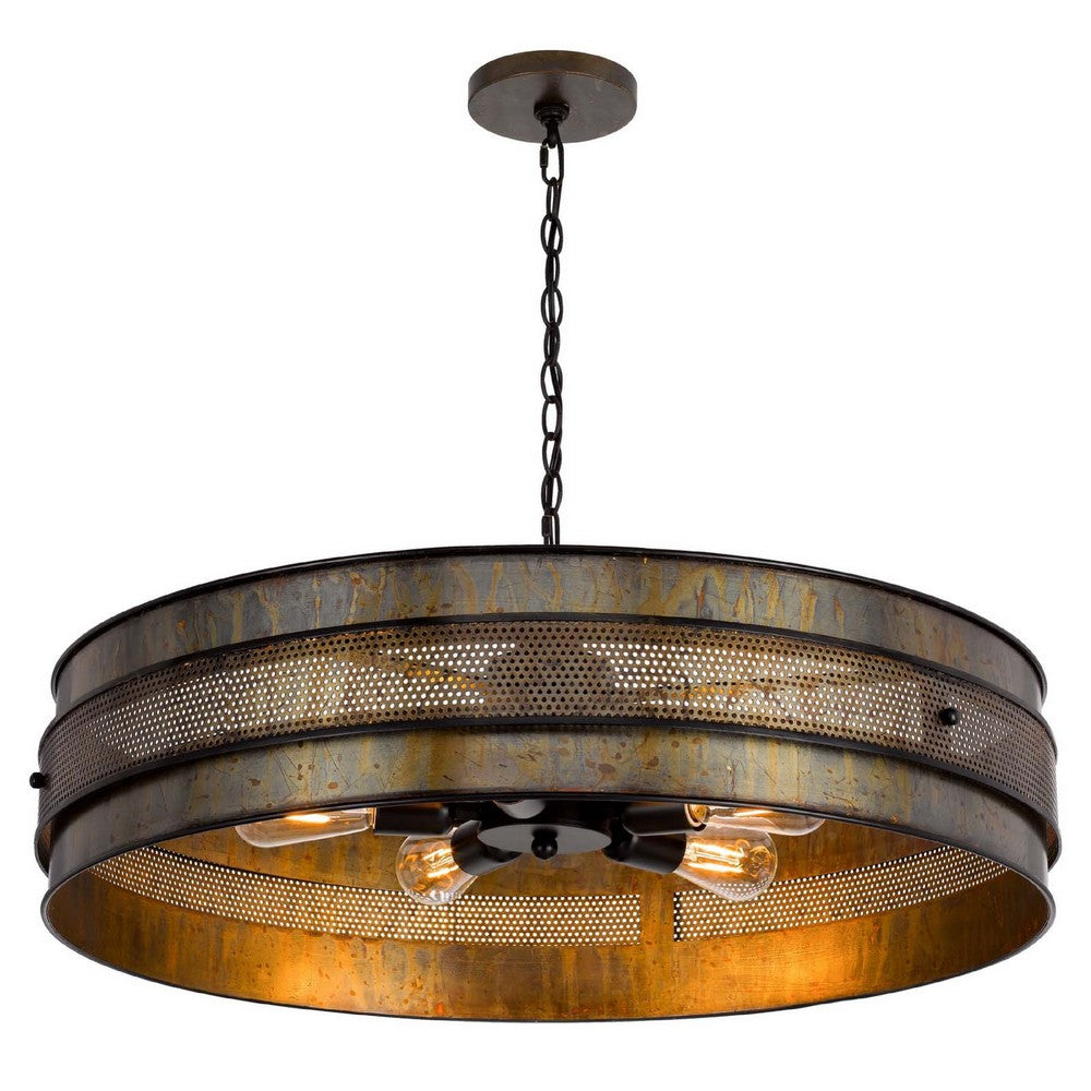 5 Light Chandelier, Drum Shade with Rustic Aged Bronze Mesh Band, 30 Inch - BM351694