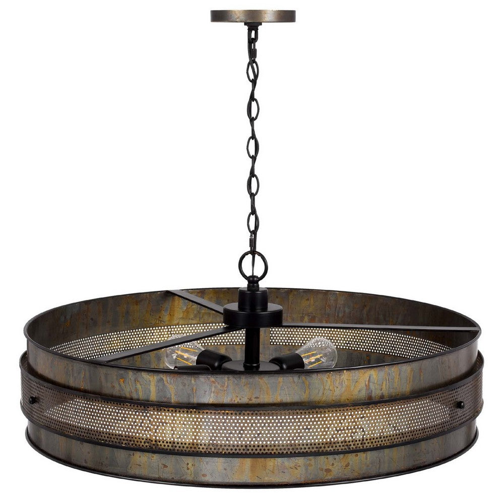 5 Light Chandelier, Drum Shade with Rustic Aged Bronze Mesh Band, 30 Inch - BM351694