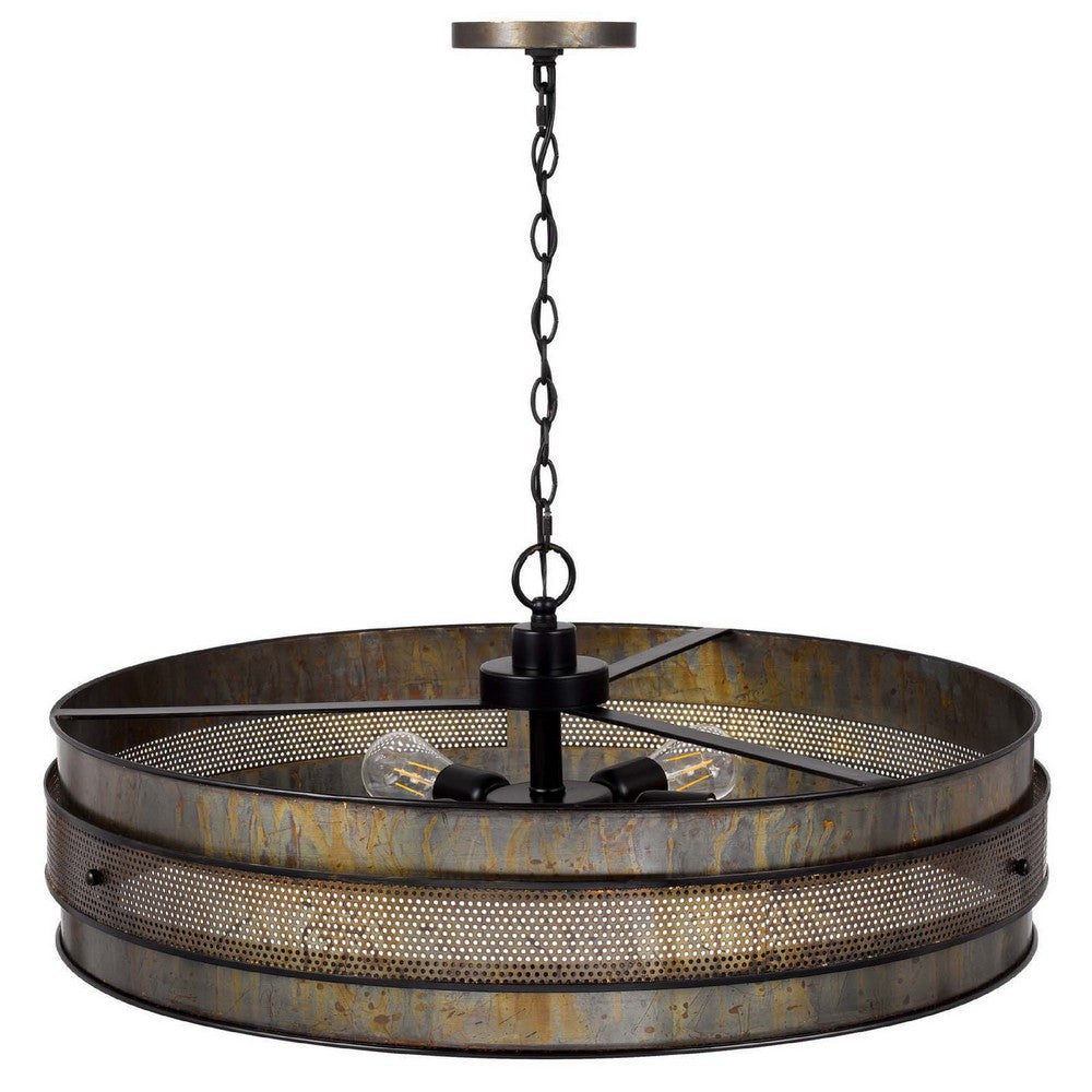 5 Light Chandelier, Drum Shade with Rustic Aged Bronze Mesh Band, 30 Inch - BM351694