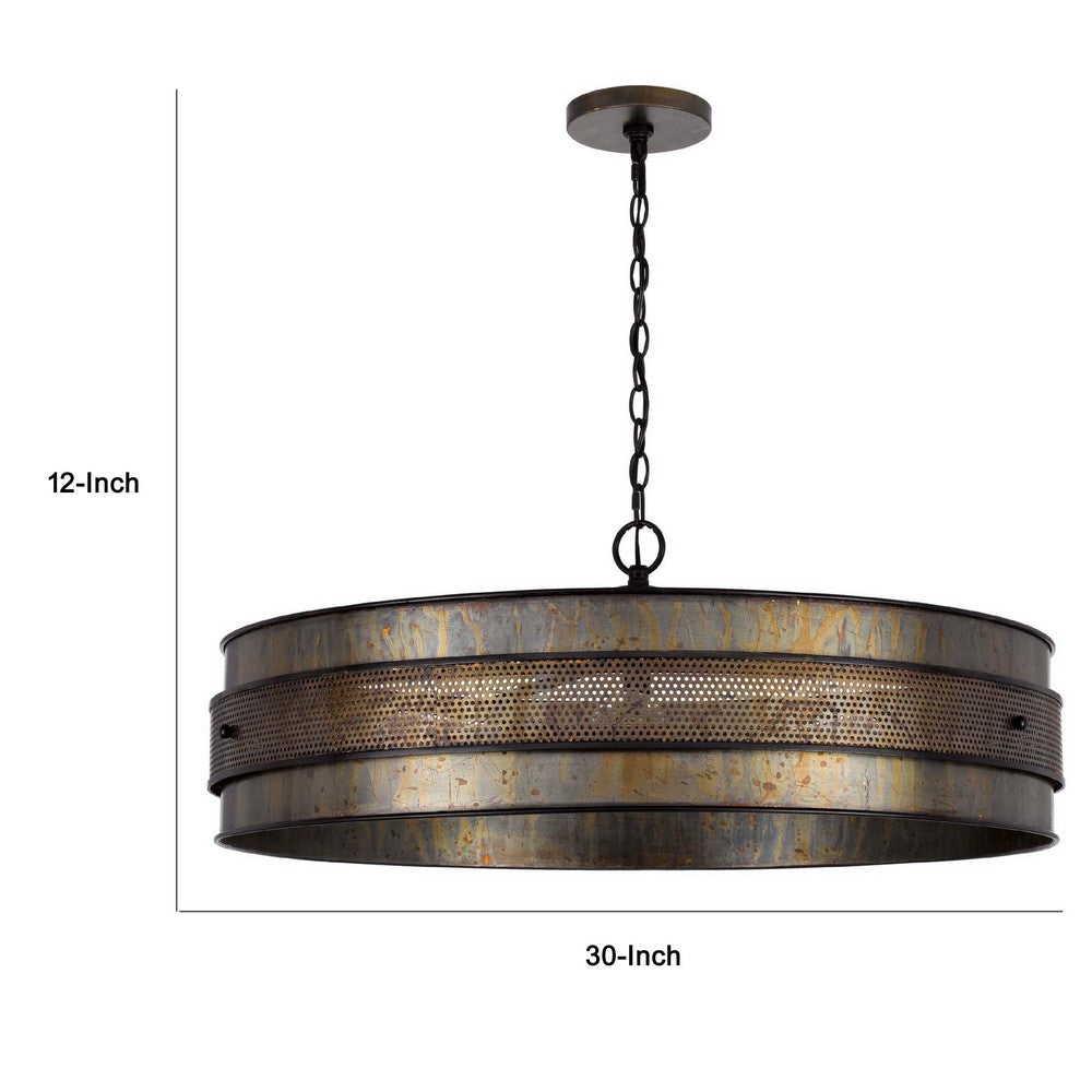 5 Light Chandelier, Drum Shade with Rustic Aged Bronze Mesh Band, 30 Inch - BM351694