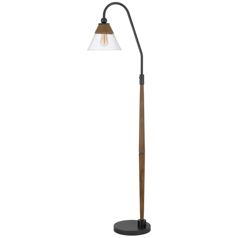 Floor Lamp, Bubble Glass Shade, Rope Accents Industrial Wood, Black 71 Inch - BM351695