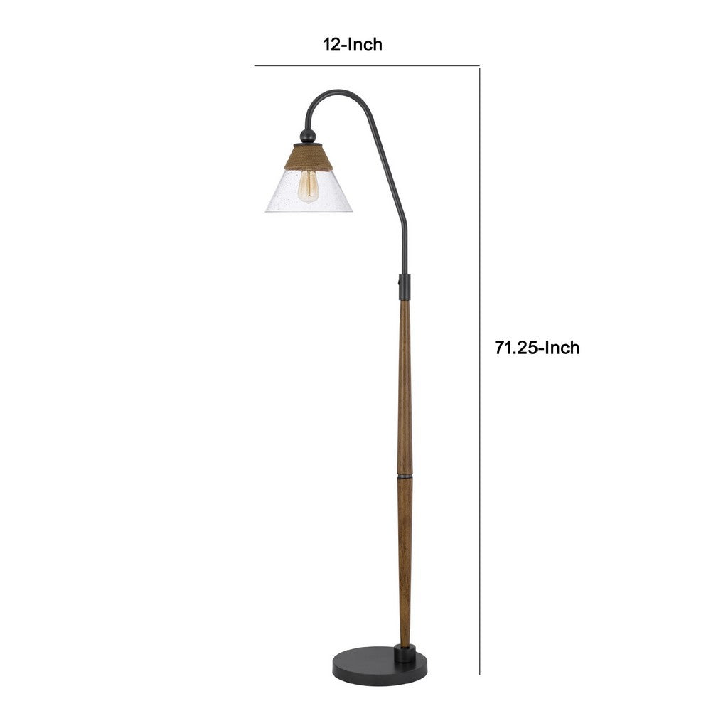Floor Lamp, Bubble Glass Shade, Rope Accents Industrial Wood, Black 71 Inch - BM351695