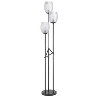 3 Light Torchiere Floor Lamp, Leaf Design Glass Shade, Black Metal 71 Inch - BM351696