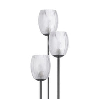 3 Light Torchiere Floor Lamp, Leaf Design Glass Shade, Black Metal 71 Inch - BM351696