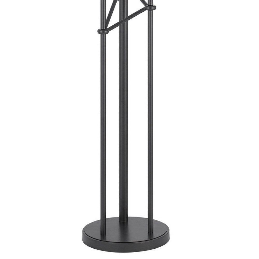 3 Light Torchiere Floor Lamp, Leaf Design Glass Shade, Black Metal 71 Inch - BM351696