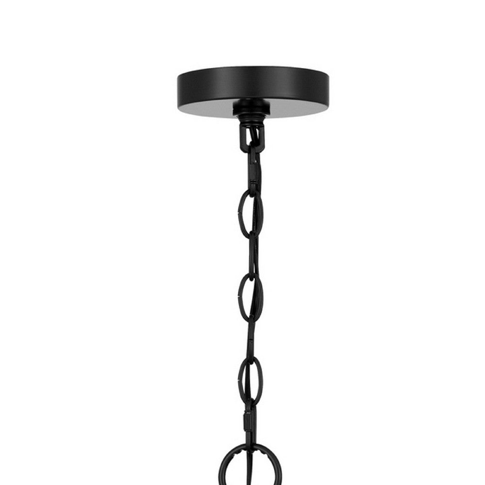 6 Light Pendant Chandelier, Caged Bowl Braided Rope, Black Metal 32 Inch - BM351697