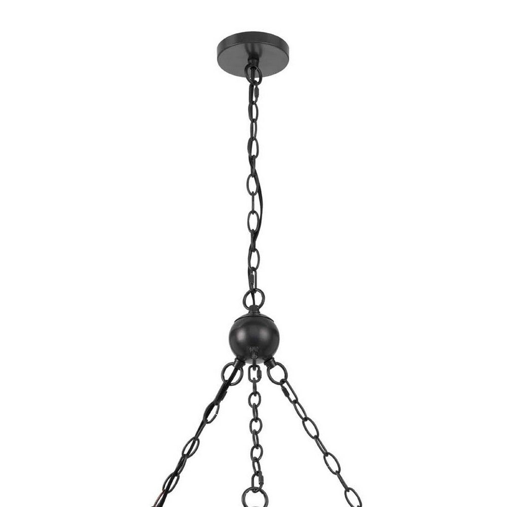 3 Light Chandelier, Rope Accents, Bubble Glass Bulbs, Black Metal 28 Inch - BM351698