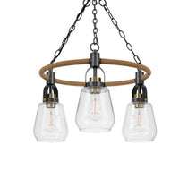 3 Light Chandelier, Rope Accents, Bubble Glass Bulbs, Black Metal 28 Inch - BM351698