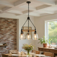 3 Light Chandelier, Rope Accents, Bubble Glass Bulbs, Black Metal 28 Inch - BM351698