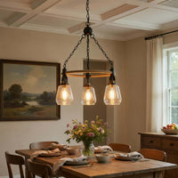 3 Light Chandelier, Rope Accents, Bubble Glass Bulbs, Black Metal 28 Inch - BM351698