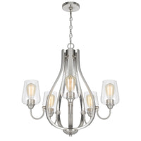 5 Light Chandelier, Teardrop Shape Glass Shades, Brushed Silver 26 Inch - BM351699