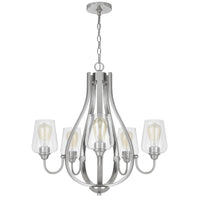 5 Light Chandelier, Teardrop Shape Glass Shades, Brushed Silver 26 Inch - BM351699