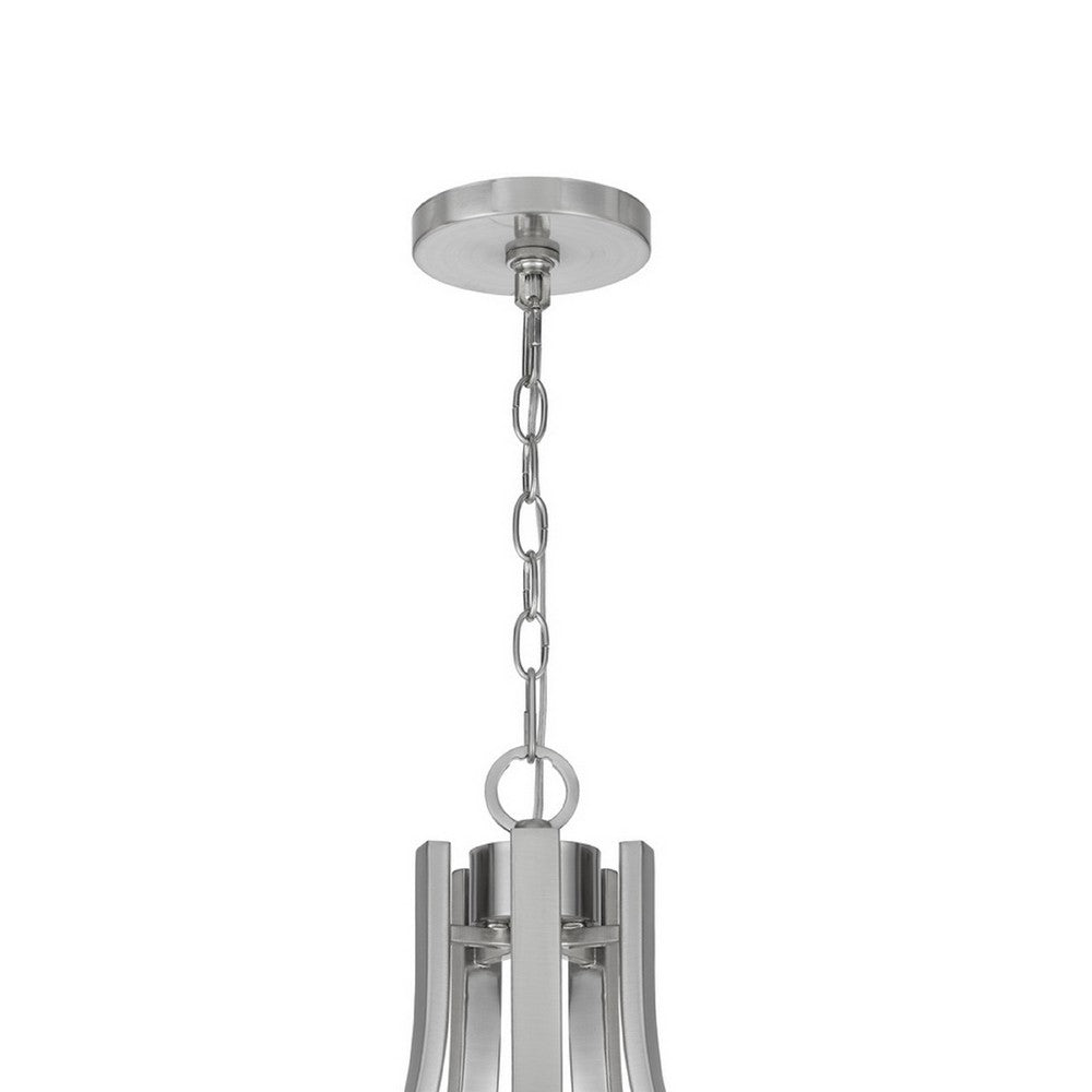 5 Light Chandelier, Teardrop Shape Glass Shades, Brushed Silver 26 Inch - BM351699