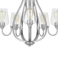 5 Light Chandelier, Teardrop Shape Glass Shades, Brushed Silver 26 Inch - BM351699