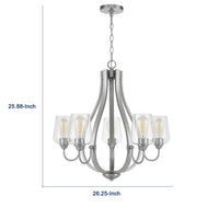 5 Light Chandelier, Teardrop Shape Glass Shades, Brushed Silver 26 Inch - BM351699