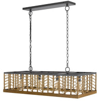 4 Light Pendant, Braided Burlap Shade, Caged Industrial Black Metal 40 Inch - BM351700